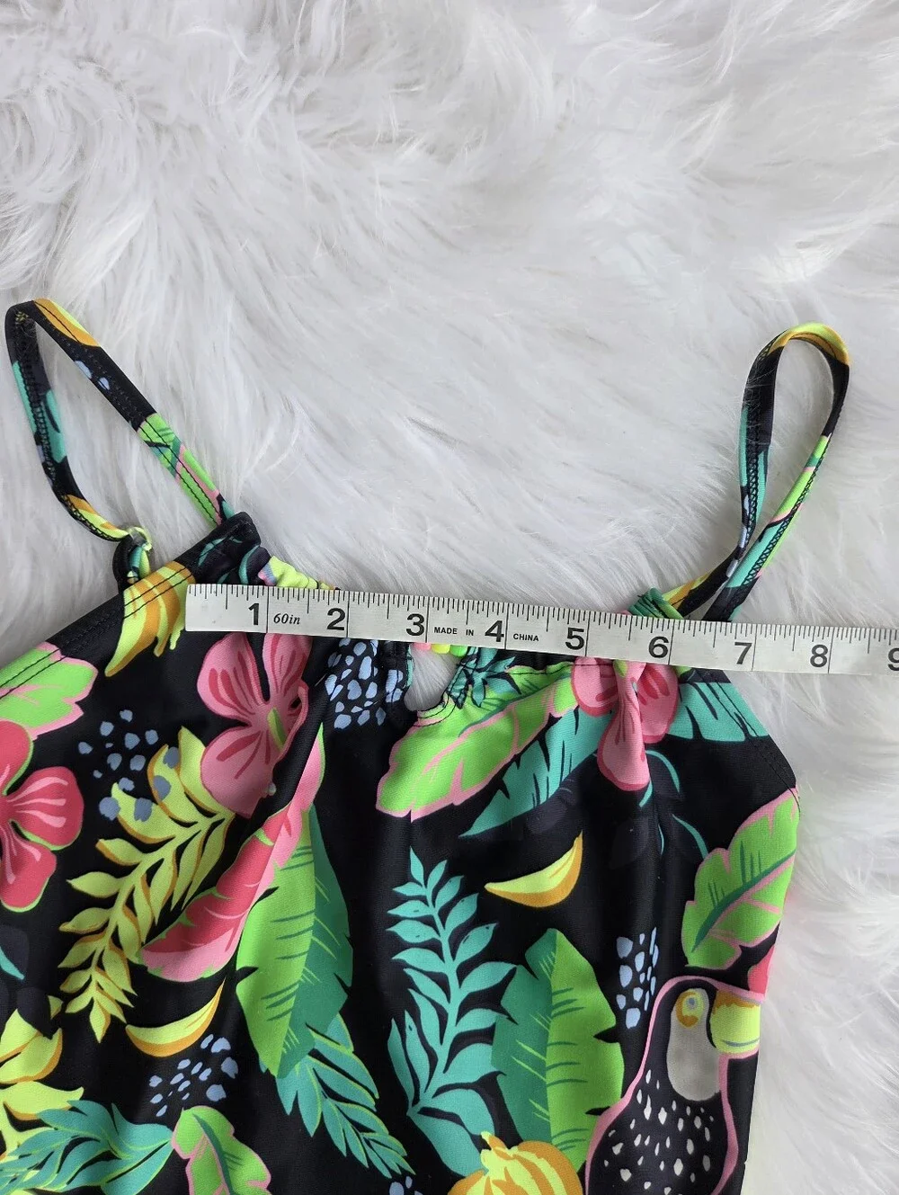 Old Navy - Kids Bead-Cutout One-Piece Swimsuit - Black with Neon Prints - Size
